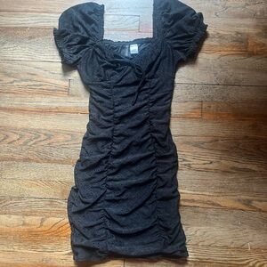 H&M Black Gathered Eyelet Embroidery Mini Dress